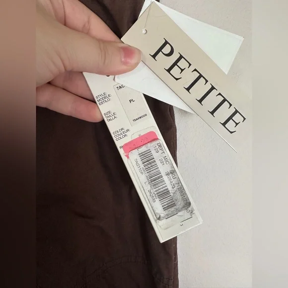 NWT Vntg Bernardo women’s cropped ruched chocolate brown sparkles capri petite L - Picture 7 of 7